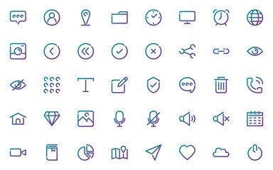 set of essential line icons 64x64px, app, web, social media