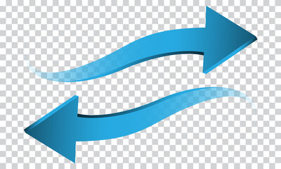 Blue arrow 3D wave direction on transparent background sign symbol vector illustration.