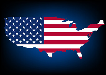 American flag map vector with blue background