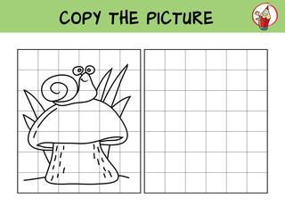 Mushroom, snail. Copy the picture. Coloring book