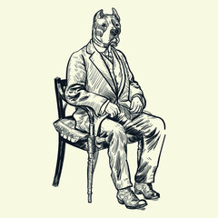 Vintage hand drawing dog mobster