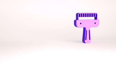 Purple Hair brush for dog and cat icon isolated on white background. Brush for animal fur. Pet accessory. Minimalism concept. 3d illustration 3D render