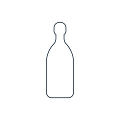 Tequila bottle. Alcoholic drink for parties and celebrations. Simple black line shapes isolated. Black and white illustration on white background. Flat design style for any purposes