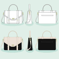 female small hand bag, in the shape of a briefcase, design and color sketch