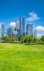 Obraz premium Building scenery and large lawn in Qianhai CBD, Shenzhen, China