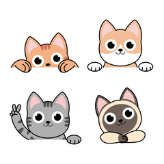 Vector illustration of funny cartoon dog cats, Different front border set, poses and emotions.
