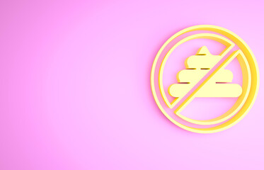 Yellow No shit icon isolated on pink background. Minimalism concept. 3d illustration 3D render