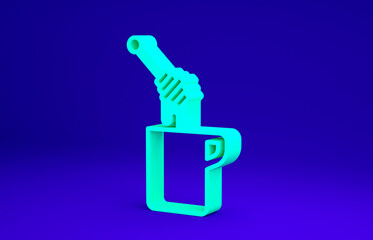 Green Honey dipper stick with dripping honey icon isolated on blue background. Honey ladle. Minimalism concept. 3d illustration 3D render