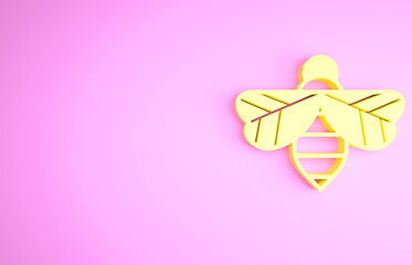 Yellow Bee icon isolated on pink background. Sweet natural food. Honeybee or apis with wings symbol. Flying insect. Minimalism concept. 3d illustration 3D render