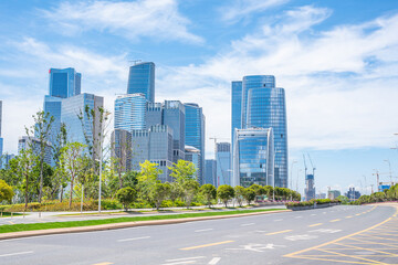 Fototapeta na wymiar CBD building and road surface in Qianhai, Shenzhen, China
