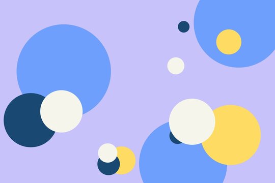set of circles of blue yellow and white colors on purple background hand drawn digital illustration