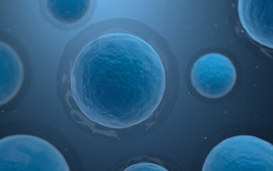 Biological cells with blue background, 3d rendering.
