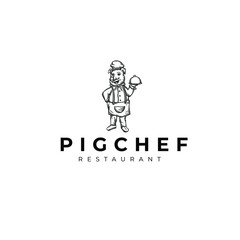 Mascot Chef Pig Restaurant Drawing Logo Vector Illustration Template Icon 