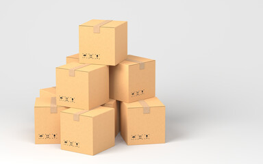 Cartons stacked together, factory warehouse, 3d rendering.