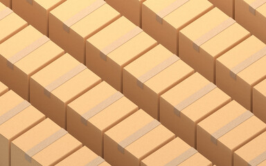 Cartons stacked together, factory warehouse, 3d rendering.