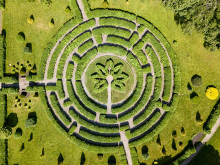 Plant maze. Aerial drone view.