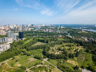 Fototapeta na wymiar Green park in Kiev. Aerial drone view.
