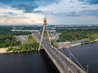 North bridge in Kiev. Aerial drone view.