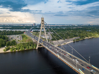 North bridge in Kiev. Aerial drone view.