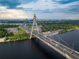 North bridge in Kiev. Aerial drone view.