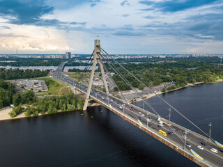 North bridge in Kiev. Aerial drone view.