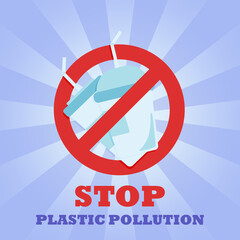 Two plastic cups with plastic tubes. Prohibition sign. No symbol. Banner. Stop plastic pollution