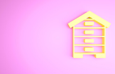 Yellow Hive for bees icon isolated on pink background. Beehive symbol. Apiary and beekeeping. Sweet natural food. Minimalism concept. 3d illustration 3D render