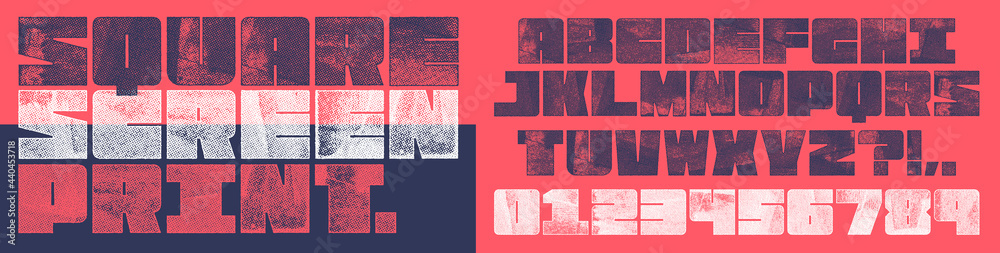Fototapete screen print square font. works well at small sizes. detailed individually textured characters with 