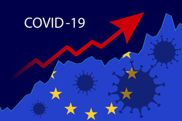 illustration of the concept of the increase in the incidence of the covid virus on the background of the flag of the European Union