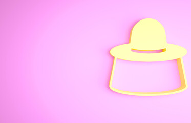 Yellow Beekeeper with protect hat icon isolated on pink background. Special protective uniform. Minimalism concept. 3d illustration 3D render