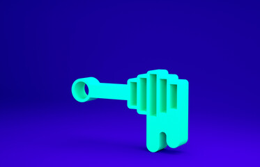 Green Honey dipper stick with dripping honey icon isolated on blue background. Honey ladle. Minimalism concept. 3d illustration 3D render