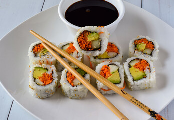 garden roll sushi  with soy sauce