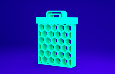 Green Honeycomb icon isolated on blue background. Honey cells symbol. Sweet natural food. Minimalism concept. 3d illustration 3D render