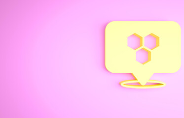 Yellow Honeycomb bee location map pin pointer icon isolated on pink background. Farm animal map pointer. Minimalism concept. 3d illustration 3D render
