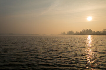 The Zegrze Reservoir. Zegrze. Morning by the lagoon. Bridge. Fishing on the lagoon.