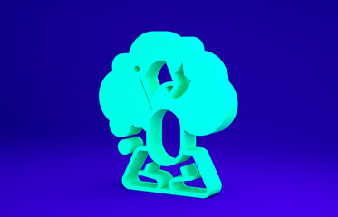 Green Man holding flag icon isolated on blue background. Victory, winning and conquer adversity concept. Minimalism concept. 3d illustration 3D render