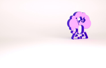 Purple Man holding flag icon isolated on white background. Victory, winning and conquer adversity concept. Minimalism concept. 3d illustration 3D render