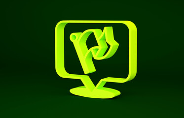 Yellow Flag icon isolated on green background. Victory, winning and conquer adversity concept. Minimalism concept. 3d illustration 3D render