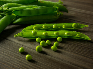 Green peas with pods, close up.