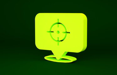 Yellow Target financial goal concept icon isolated on green background. Symbolic goals achievement, success. Minimalism concept. 3d illustration 3D render