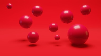 Abstract 3d render of composition with bright red glossy spheres.