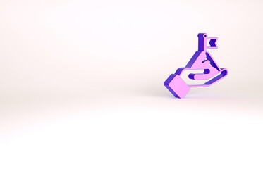 Purple Mountains with flag on top icon isolated on white background. Symbol of victory or success concept. Goal achievement. Minimalism concept. 3d illustration 3D render
