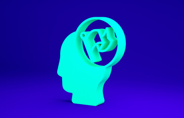 Green Hand holding flag icon isolated on blue background. Victory, winning and conquer adversity concept. Minimalism concept. 3d illustration 3D render