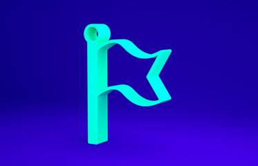Green Flag icon isolated on blue background. Victory, winning and conquer adversity concept. Minimalism concept. 3d illustration 3D render