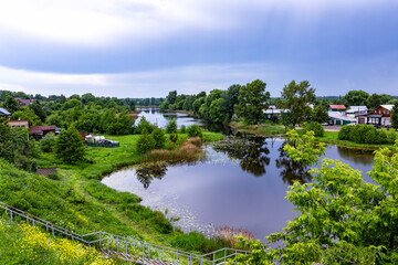 Fototapeta na wymiar Countryside landscape with river in summer