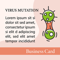 Covid mutation square business card. Virus evolution marketing template. Concept of infection disease strain mutation and changing abstract design.Layout illustration page with icon