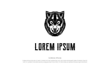 Vintage Retro Hand Drawn Wolf Dog Head for Tattoo Logo Design Vector