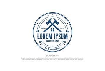 Vintage Retro Rustic House with Hammer for Restoration or Renovation Service Logo Design Vector