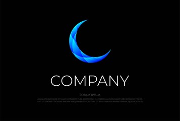 Simple Minimalist Geometric Blue Crescent Moon Logo Design Vector © AFstudio87