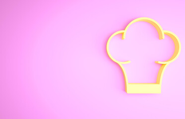 Yellow Chef hat icon isolated on pink background. Cooking symbol. Cooks hat. Minimalism concept. 3d illustration 3D render